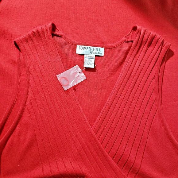 Tower Hill Collections Red Sleeveless Pullover Deep V-neck Knit Dress Size XL - Picture 5 of 8